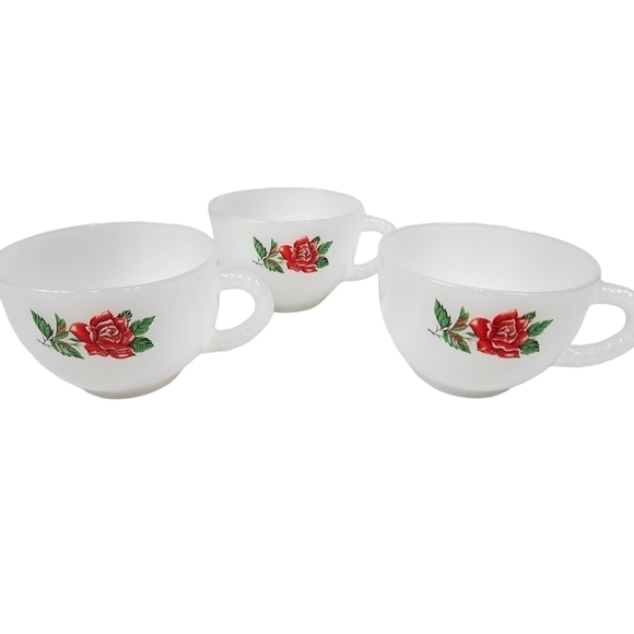 Vintage 6 Piece Federal Milk Glass Rosecrest Snack Tray Set Tea Party Hostess - Picture 6 of 12